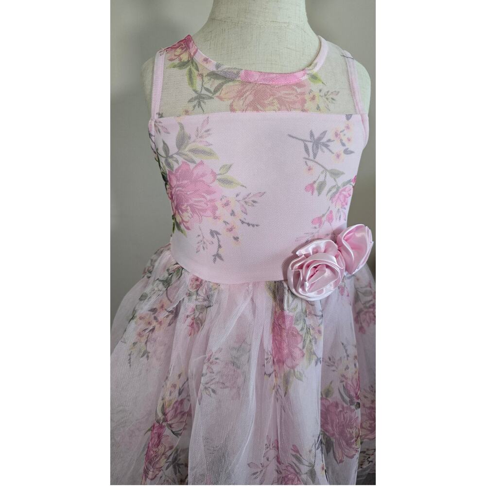 Lilt Pink Floral Party Dress Girls Size 5 Rosette Tulle Wedding Flower Girl